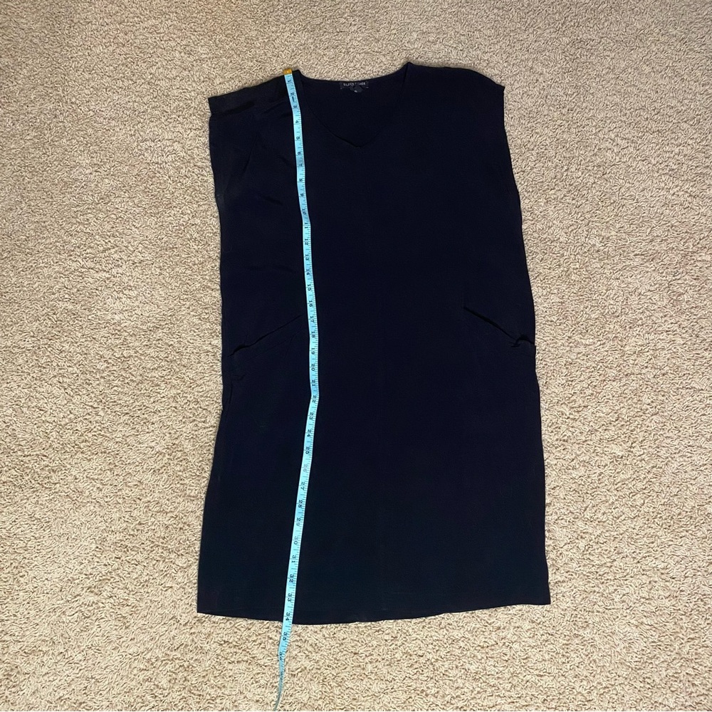 Eileen Fisher tencel short sleeve size petite small black box dress with pockets